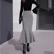 Черно-белые клетчатые юбки русалки с принтом, женские Облегающие юбки с высокой талией, офисные женские элегантные длинные юбки с оборками