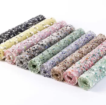 

1 Piece 24x40cm Hot Fix Natural Colorful Stones and Beads Ribbon Trim Lace For Sewing Wedding Dress Shoes Bags Caps Craft DIY