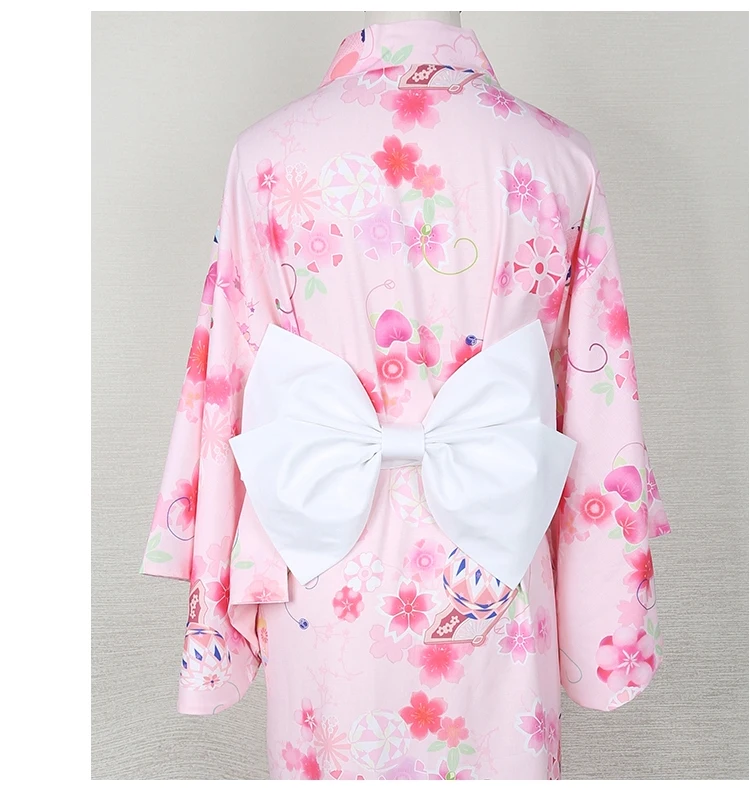 Sexy pink Japanese-style print kimono ancient robe bow perspective uniform temptation nightgown nightdress suit