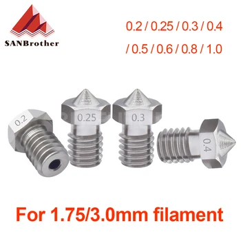 

5pcs V5 V6 Stainless steel Nozzle 0.2/0.3/0.4/0.5/0.6/0.8mm M6 thread Nozzle for 3D Printer E3d 1.75/3.00MM Extruder Print Head