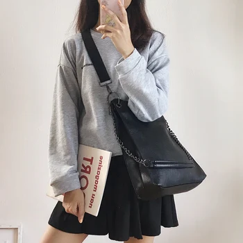 

Large Leather Totes Solid Bag Shoulder Handbag Women Crossbody Bag PU Leather Purses Bags Black Messenger Bag Hobos