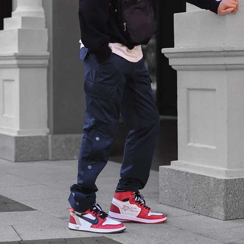 Men's Fashion Hip Hop Pants Spring And Autumn New Trendy Brand Multi-Pocket Trousers Solid Color Loose Straight Leg - Цена: 1 389,66 руб.