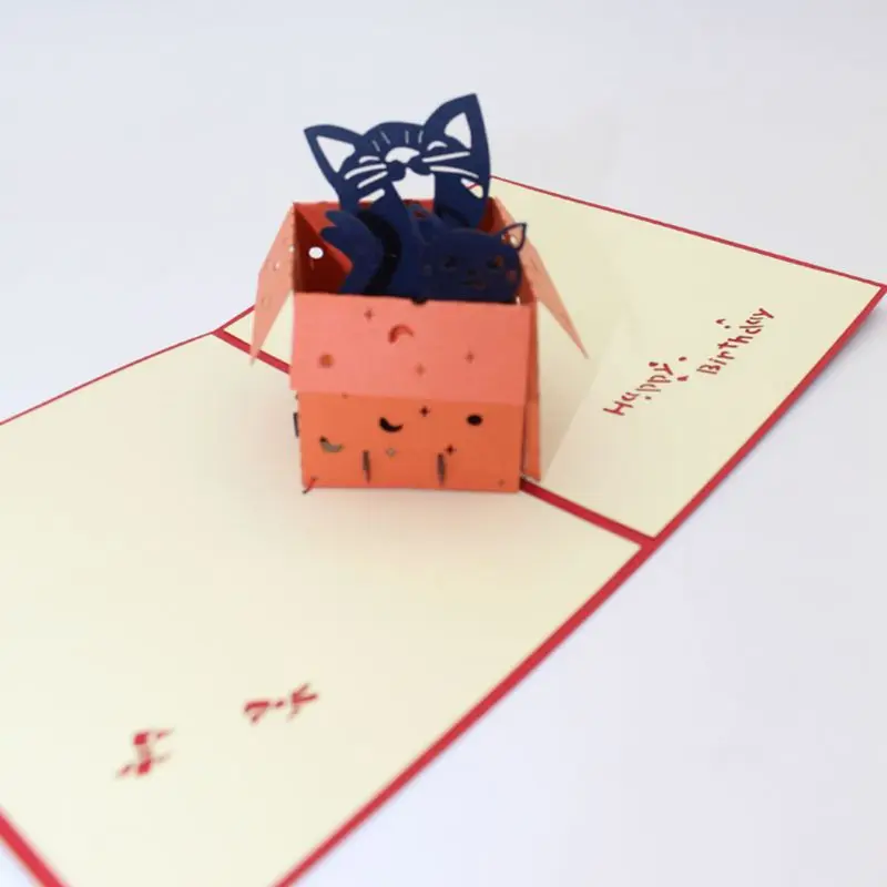  Handmade 3D Pop Up Cat Hidden In Box Greeting Card With Envelope Invitation Birthday Christmas Wedd - 4000357828402