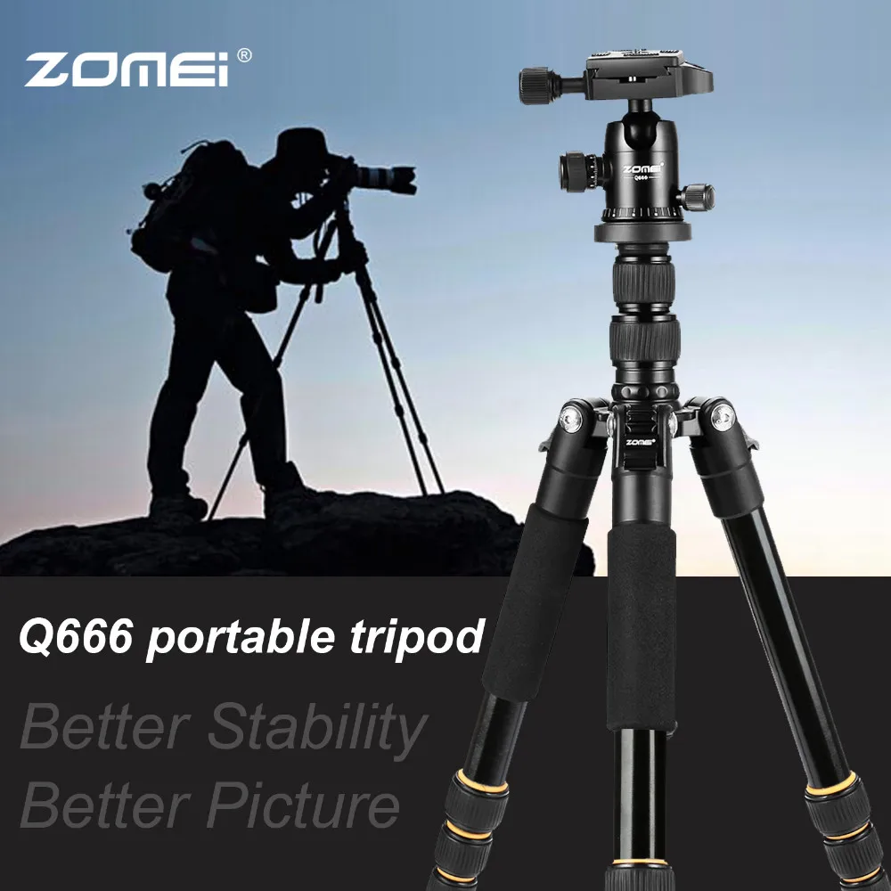 ZOMEI light weight Portable Q666 Professional Travel Camera Tripod Monopod aluminum Ball Head compact for DSLR Universal