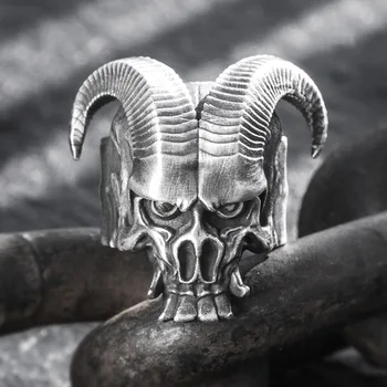 

solid 999 Sterling Silver MENS handmade skull goat head ring jewelry gift A4530