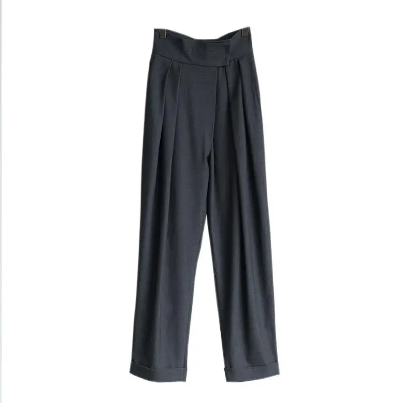 Johnature уличная одежда повседневные женские брюки с высокой талией Осень Зима новые свободные Плиссированные 2 цвета Широкие брюки женские брюки - Цвет: Темно-серый