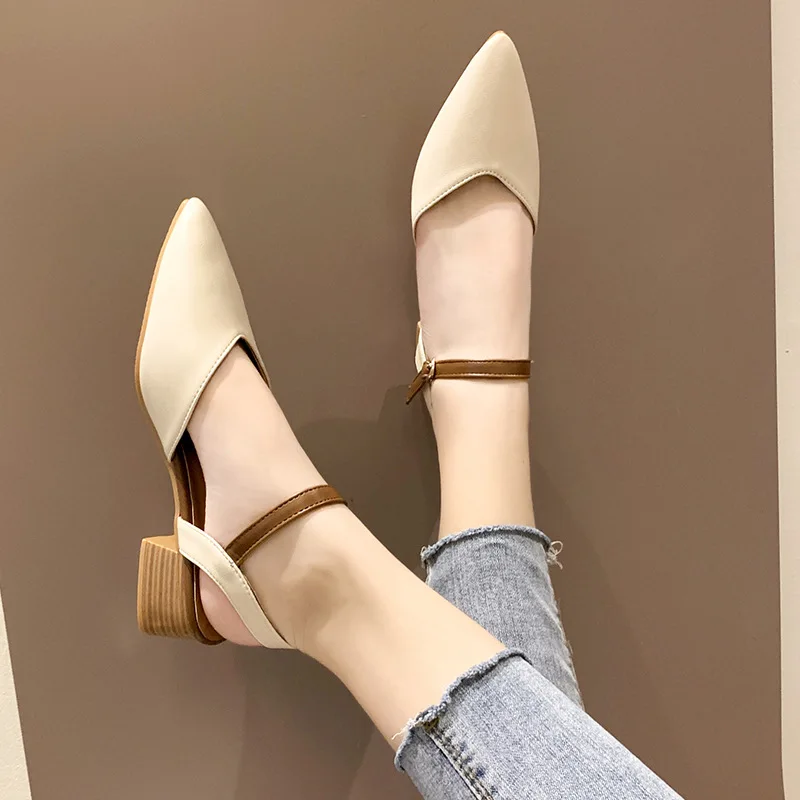 

Fashion Womens Shoes 2019 Shallow Mouth Female Sandal Buckle Strap Low Sandals Woman Leather Clear Heels Luxury Ladies Women's