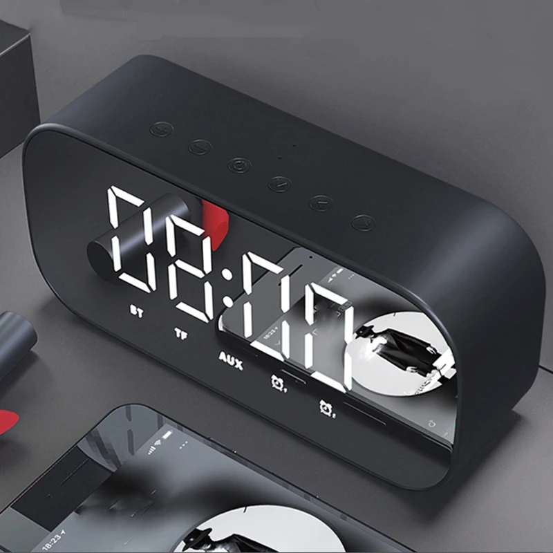 Bluetooth динамик с fm-радио светодиодный Будильник с зеркалом сабвуфер музыкальный плеер Повтор Настольные часы беспроводные