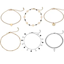 Cross Border Europe And America Popular Ornament Simple Heart Lettering Anklet Five-pointed Star Crystal Foot Ornaments 6 Packag