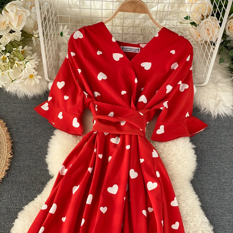 SINGRAIN Women Long Print Dress Summer Holiday French Korean Romantic Beach Dress Short Sleeve Clubwear Bohemian Floral Sundress