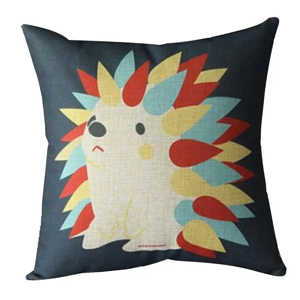 

40# 45*45cm Linen Hedgehog Animal Square Throw Pillow Case Cushion Cover Sofa Bed Home Decor Cushion Cover Dropshipping