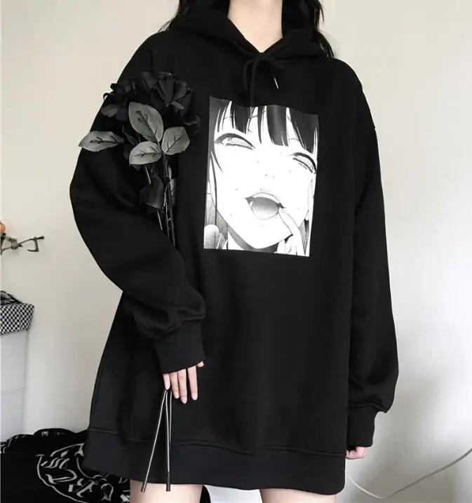 Зимний Корейский Harajuku bf ветер ретро Свободный мультфильм печати с капюшоном плюс бархат толстовка для женщин