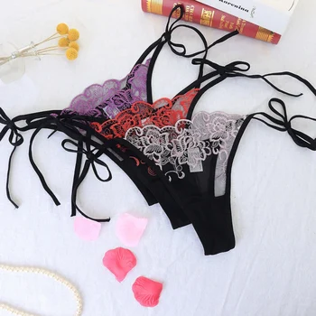 

Woman G-String Bandage Embroidery Hollow Thong Sexy Temptation Mesh Perspective Panties Fun Low Waist