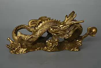 

China FengShui Pure Copper Brass Auspicious Beast Zodiac Dragon Statue Sculpture