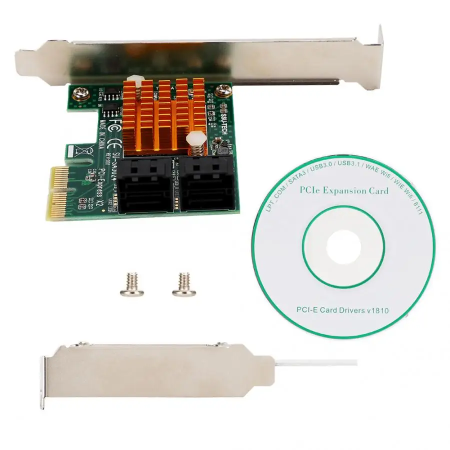 

SA3024 PCI-E 4-port to Sata3.0 Expansion Card Adapter Card Larger Heat Sink Hard Disk Riser Card with Four-layer Circuit Board