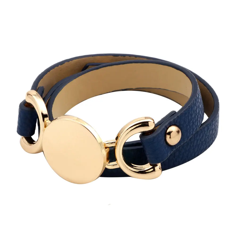 Fashion Gold Alloy Round Bracelet Bangles Adjustable 6 colors Wide Leather bracelet Charm Unisex Bracelet Jewelry for Women - Окраска металла: Navy blue