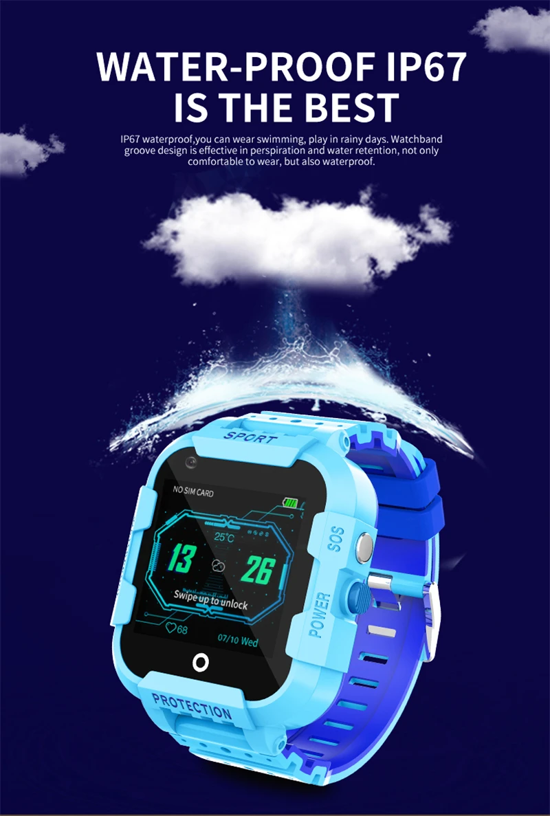 Câmera de Chamada Ip67 à Prova Relógio Inteligente Crianças Gps Tracker Dip67 Água Vídeo Lbs Wifi Localização Smartver Df39 4g 8 ip67 à prova dip67 água câmera de