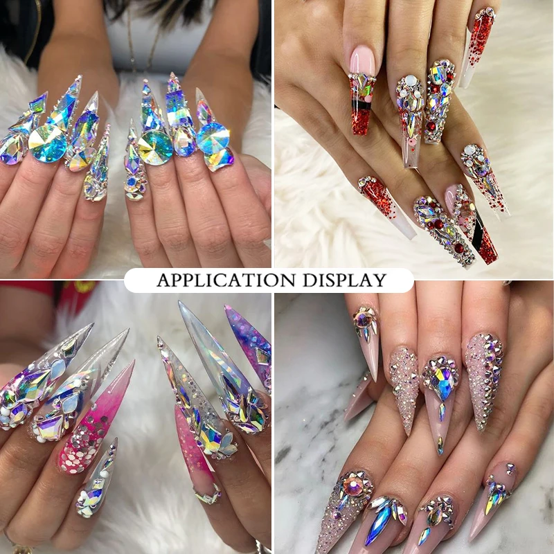 Crystal Glitter Rhinestone 3D Nail Art Decoration Glass nails art Rhinestones Mixed Colors pointback Manicure tools Accessories