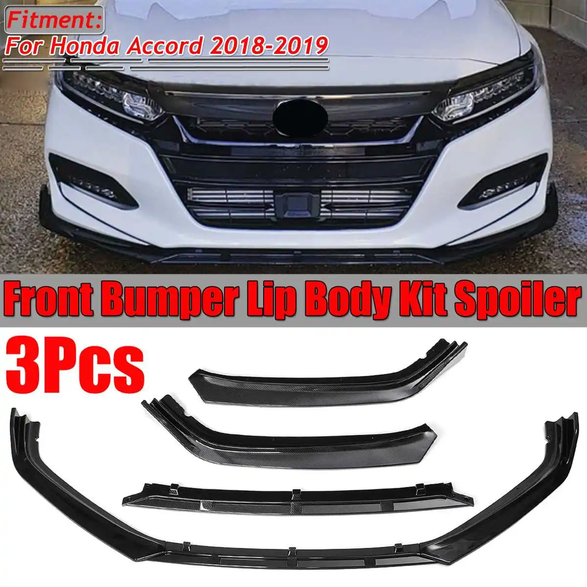 

New Carbon Fiber Look Car Front Bumper Splitter Lip Diffuser Spoiler Bumper Lip Deflector Lips For Honda For Accord 2018-2019