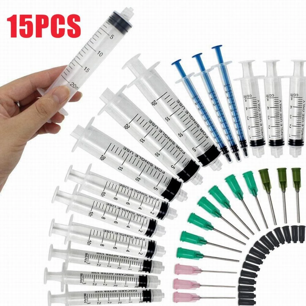15pcs Syringes Set 14/16/20ga Blunt Tip Needle With Caps Luer Slip