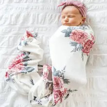 Одеяло для новорожденных с цветочным рисунком 86x137 см, спальный мешок для маленьких мальчиков и девочек, шапка, тканевый фон для фотосессии 0-4 м
