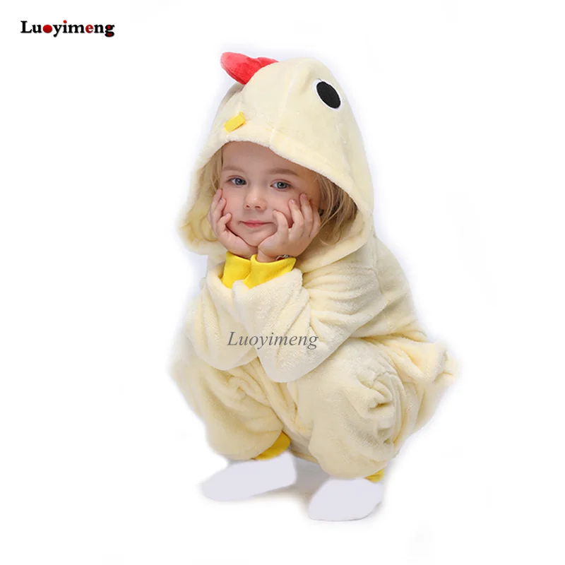 chicken Пижама кигуруми, комбинезон в виде кролика для детей, пижама с единорогом, Пижама для детей, комбинезон для мальчиков и девочек, зимняя теплая Фланелевая Пижама - Цвет: chicken