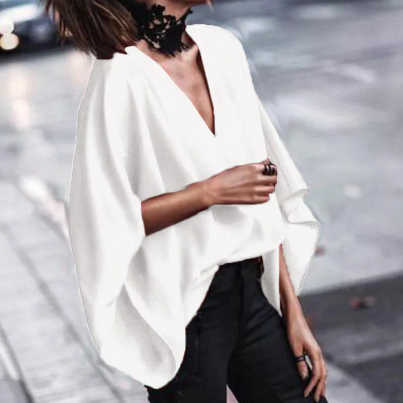 AliExpress Europe And America V-neck Loose-Fit Bat Sleeve Short Sleeve Women's Fa8c284a