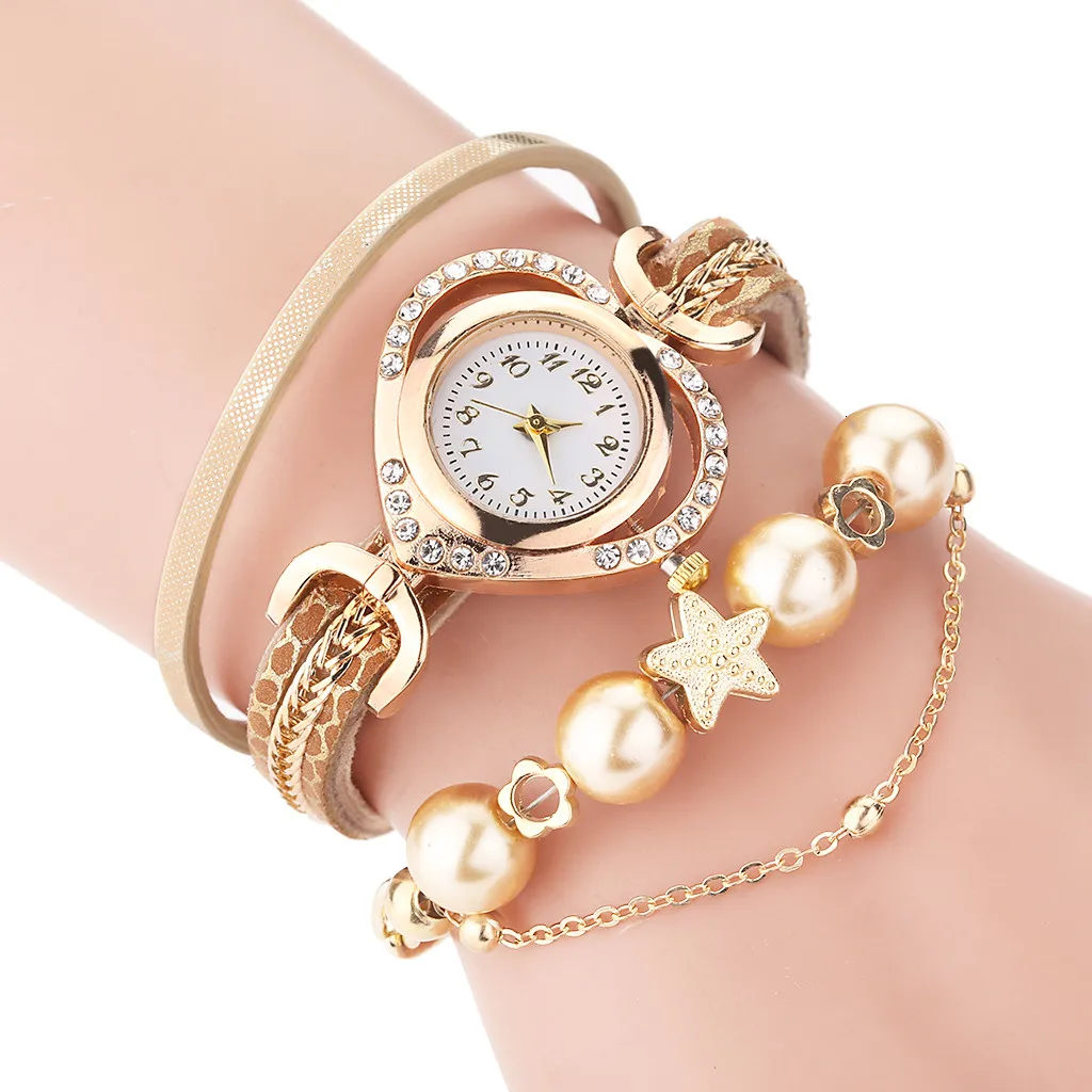 Women Vintage Shining Pearl Bracelet Dial Round Watch Female High ...