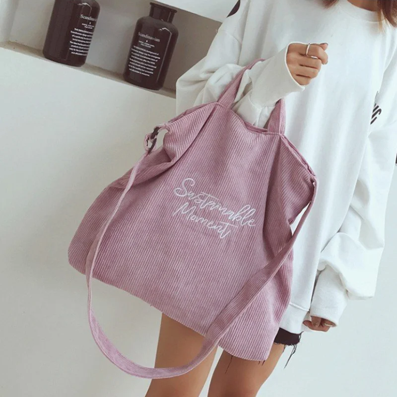Женская Вельветовая Парусиновая Сумка-тоут, Женская Повседневная сумка на плечо, сумка для покупок, ручная сумка для женщин, сумка-мессенджер, корейская модная сумка