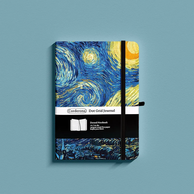 Corderona Vincent Van Gogh Dotted Grid Bullet Travel Journal A5 160gsm Bujo Starry Night Diary Planner Hard Cover Notebook