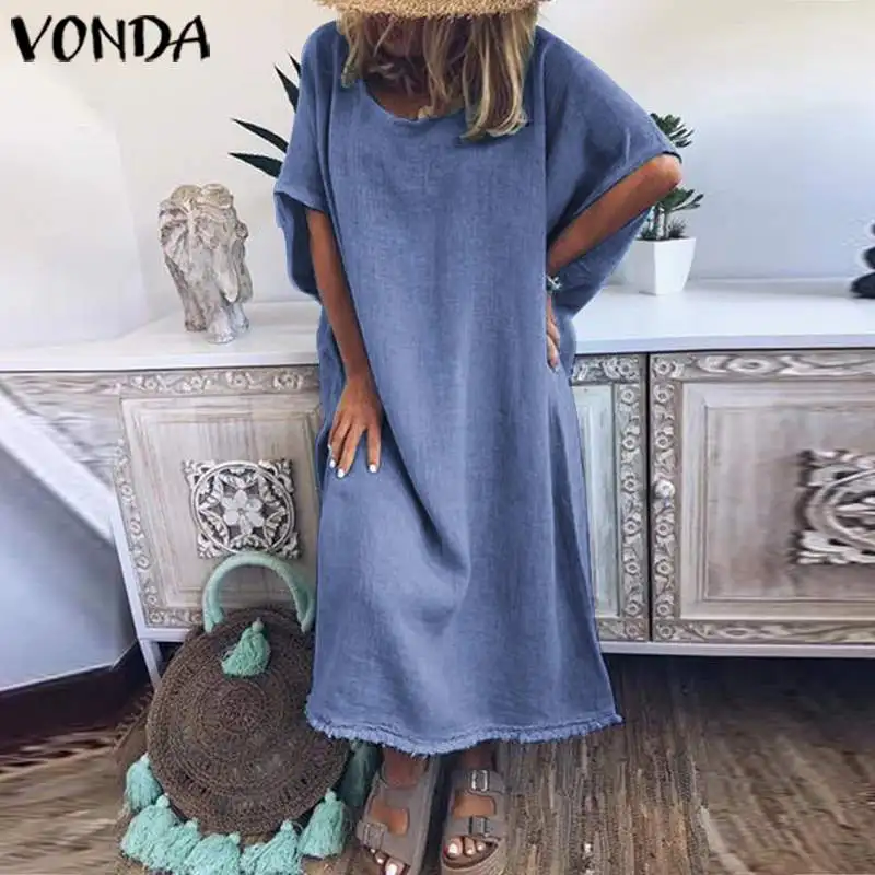 VONDA женское Макси длинное платье летние сексуальные богемные платья повседневные свободные женская одежда для вечеринки пляжные платья плюс размер S-5XL