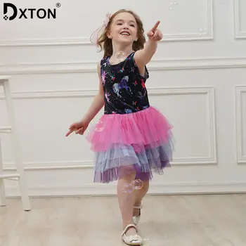 

Dxton Girls Summer Dress 2019 Brand Sequined Party Dress Heart Design Princess Clothing Animal Children Appliques Tutu Dresses