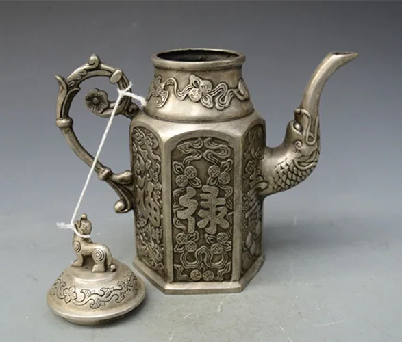 КИТАЙСКИЙ РЕДКИЙ тибетский серебряный чайник Fu lu shou