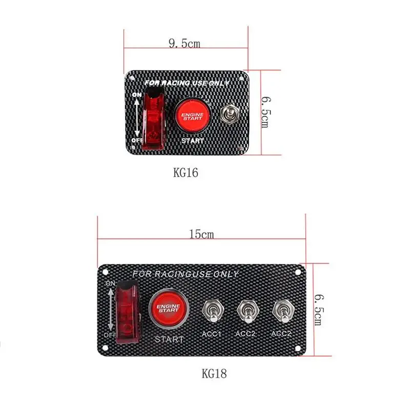 12V Светодиодный переключатель зажигания Панель Для гоночный автомобиль двигатели для автомобиля кнопка запуска светодиодный тумблер углеродного волокна KG16/KG18
