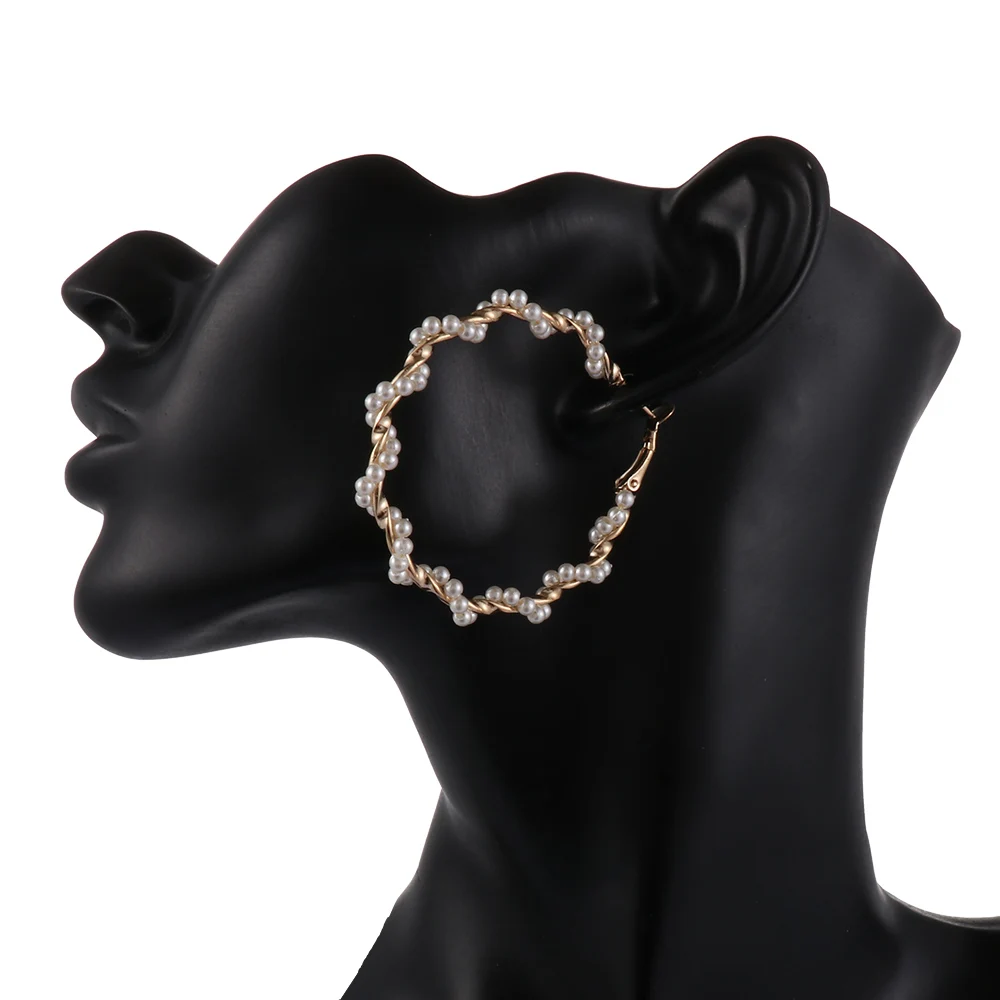 Новые негабаритные жемчужные серьги-кольца для женщин девушек уникальные витые большие серьги круг серьги Brinco статусные модные ювелирные изделия