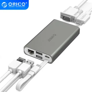 

ORICO Type-C Docking Station for MACbook Apple USB-C to HDMI 4K VGA Port HUB RJ45 Network Converter