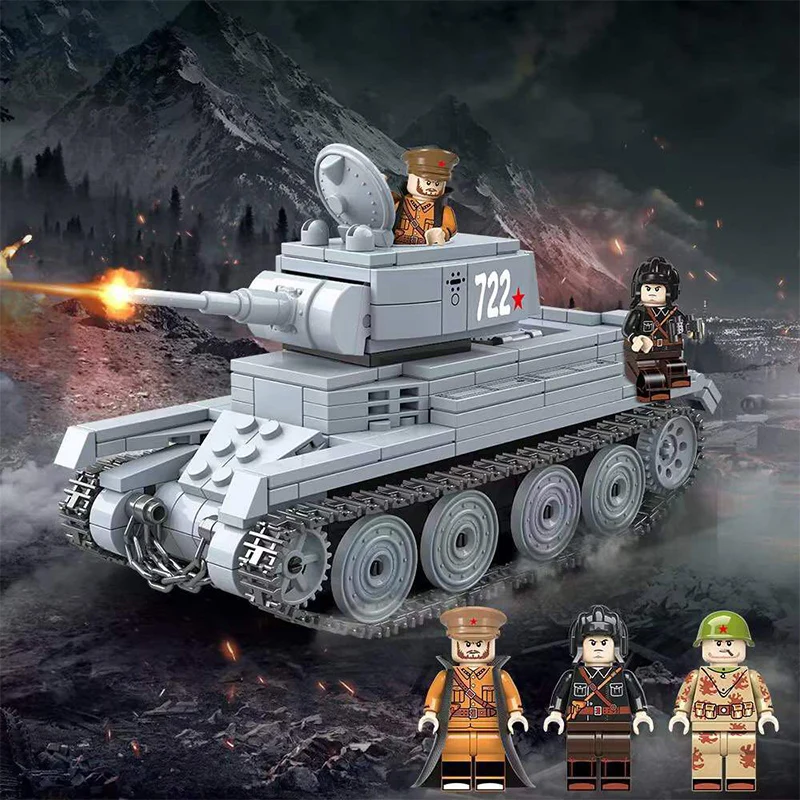 WW2 военный BT-7 светильник, солдат-танк, строительные блоки WW2, аксессуары для танкового оружия, кирпичи, игрушки для детей