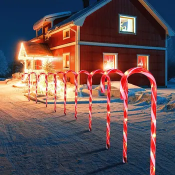 

10 Stakes Cane Walkway Light Christmas Decor Crutch Lamp Festival US Plug Atmosphere Light Home Garden Lamp Yard Path Lamp