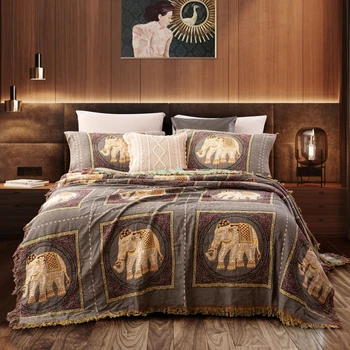 

tassels blanket muslin cotton bed cover American style jacquard towel quilt blankets for sofa Nordic bedspread throw