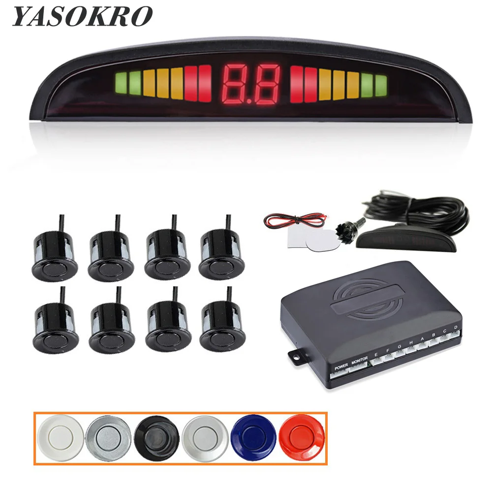 Kopen YASOKRO Auto Parktronic LED Parking Sensor Kit Met 8 Sensoren Backlight Display Reverse Backup Radar Monitor Detector Systeem 12V