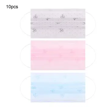 

10pcs Butterfly Wave Point Dustproof 3 Layer Disposable Face Mask Prints Cute Breathable Protective Mouth Mask for Girls Women