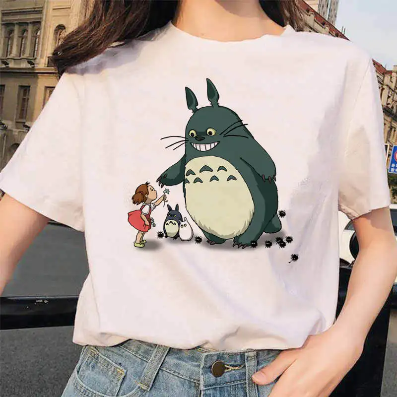 white 90s Харадзюку Тоторо Унесенные призраками студия Ghibli femme Футболка японская женская ulzzang футболка аниме Хаяо Миядзаки женская футболка - Color: white