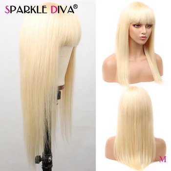 

613 Blonde Wig With Bangs Human Hair Wigs For Black Women 150 Density Brazilian Straight Remy Hair 613 Blonde Full Maching Wig
