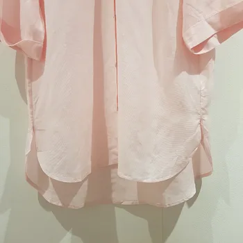 

Light Pink Shirt Women Floral Embroidery Single Breasted Soft Turn-down Collar Short Sleeve Female Blouse Top
