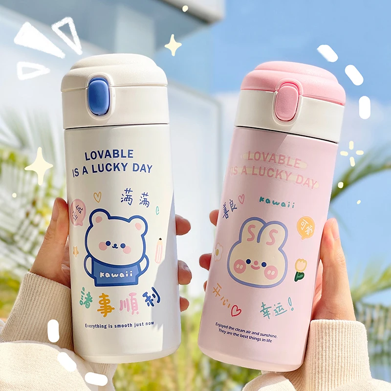 Kawaii – Bouteille Isotherme En Acier Inoxydable Avec Paille, 380 Ml, Pour  Enfants, Filles, Femmes, École - Bouteilles D'eau - AliExpress