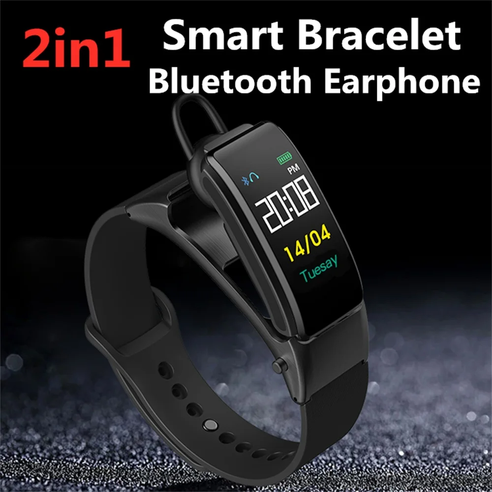 2в1 смарт-браслет Bluetooth наушники фитнес-Браслет спортивный трекер Smartband Шагомер монитор сердечного ритма для мужчин и женщин браслет