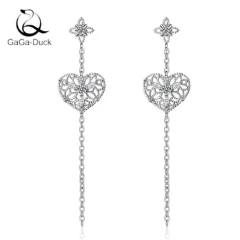 

New Atmosphere Personality Love Long Tassel 925 Sterling Silver Jewelry Two Colors Hollow Heart Shaped Dangle Earrings E729