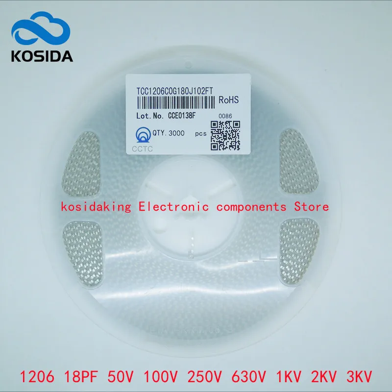 1 Катушка/лот 1206 3216 180J 18PF 5% NPO 50 в 100 250 630 1000 кв 2000 2 кВ 3000 3 высоковольтные