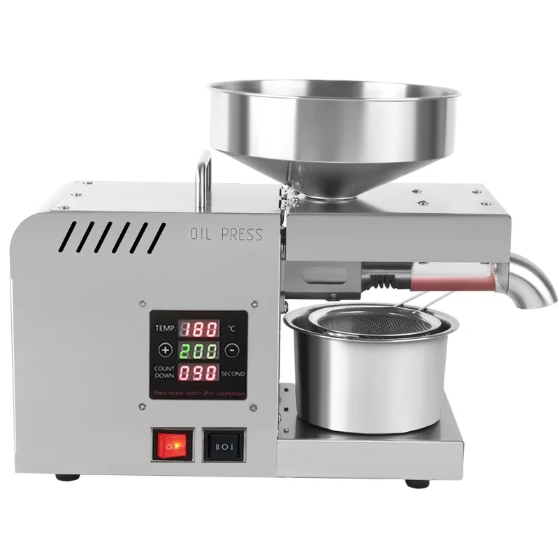 

110V/220V Household Intelligent Temperature Control Oil Press 3.5-5.5KG/H Fresh Oil Output Stainless Steel Automatic Oil Press 6