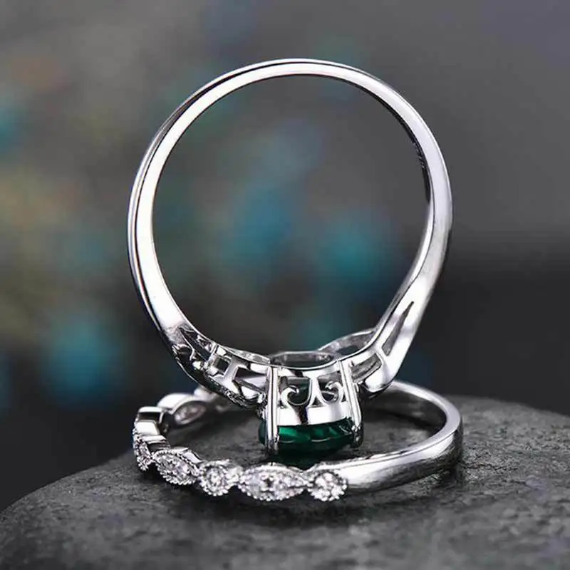 Винтажное женское кольцо с зеленым цирконом, креативный серебряный цвет, обручальное кольцо, уникальный стиль, Любовное обещание, обручальное кольцо